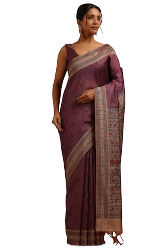 Soch Womens Wine Tussar Zari Woven Saree