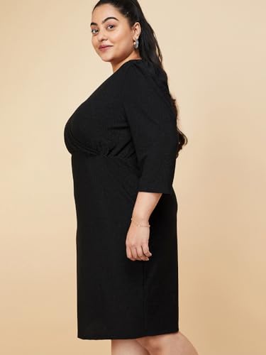 Max Plus Size Women Shimmer Wrap Dress (PE3103BPBLACK)_5XL