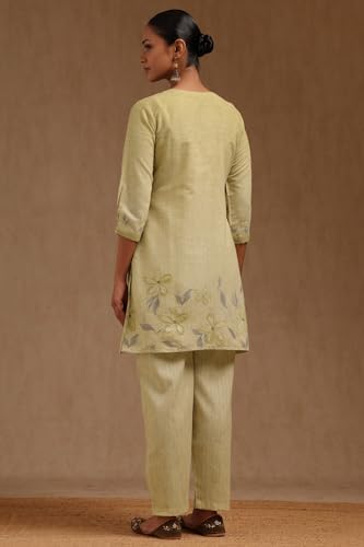 Soch Womens Light Green Linen Floral Print Co-Ord Set