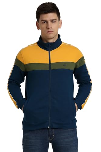 Peter England Men Navy Patterned Stylized Neck Sweatshirt
