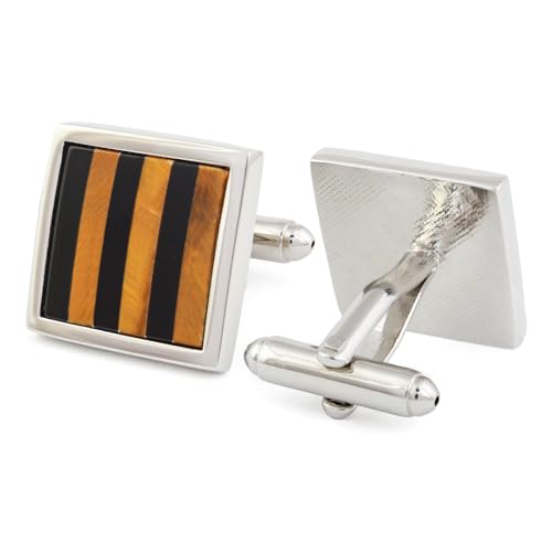 Peluche Natural Tiger's Eye Stone (Semi-Precious) - Silver Cufflinks for Men