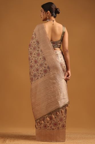 Soch Womens Olive Tussar Botanical Saree With Thread Work