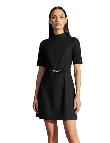 High Neck A-Line Dress with Belt