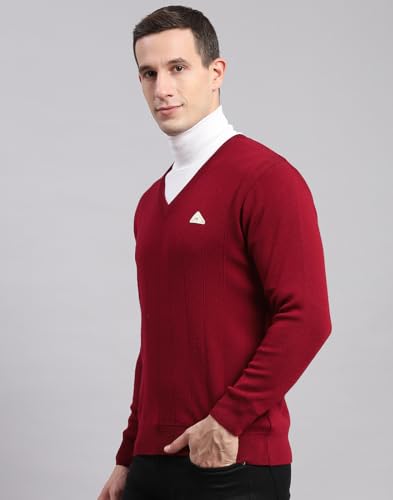 Monte Carlo Mens Solid Maroon V Neck Full Sleeve Pullover (1241214VN-947-42)