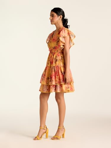 Label RITU KUMAR Mustard Rosie-Pixie Floral Short Dress