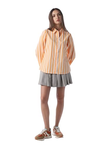 ONLY Women's Vertical Stripes Oversized Orange Shirt