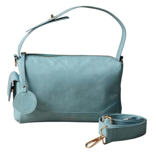Theater Bonbon Sky Blue Vegan Leather Crossbody Duffle Bag for Women Structured Shoulder Handbag with Adjustable and Detachable Strap