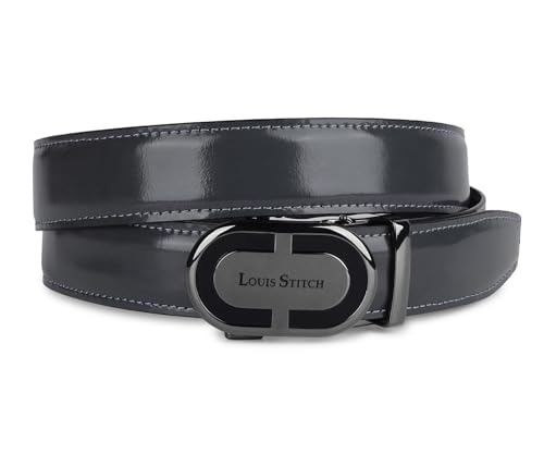 LOUIS STITCH Premium VT Leather Men's Auto Lock Belt | No Holes Belts for Men | Leather Belt for Gents (LSBE-SY-ALGY32-ALGB)