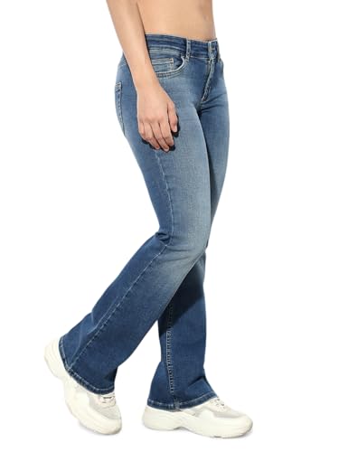 ONLY Women's Low Rise Flared Jeans Medium Blue Denim