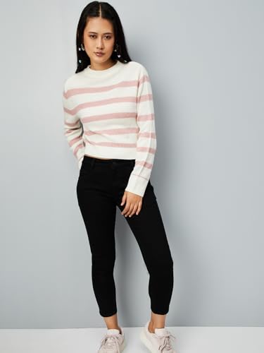 Max Women Striped Sweater (Off White_L)