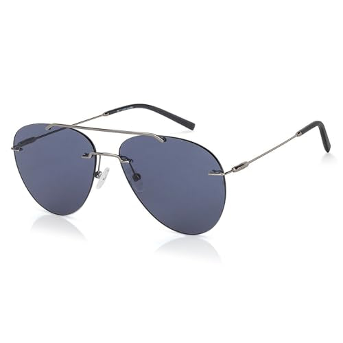 John Jacobs | Gunmetal - Blue | Full Rim Pilot Stylish & Premium Polarized Sunglasses | JJ Tints | 100% UV Protected | Men & Women | Medium | JJ S13151