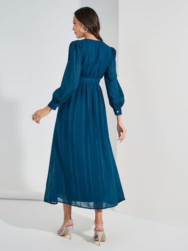 Styli Women's Polyester A-Line Maxi Casual Dress (7007468734_Teal