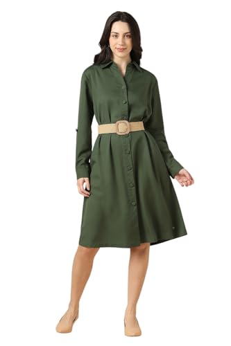 Women Green Solid Casual Dress