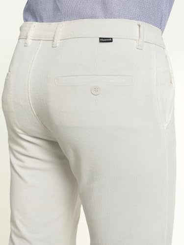 Hancock Men Cotton Solid Slim Fit Trousers White Size 30, Ideal for Work and semi Formal Occasions, Durable Fabric with a Tailored Finish, smart fit for Everyday Styling