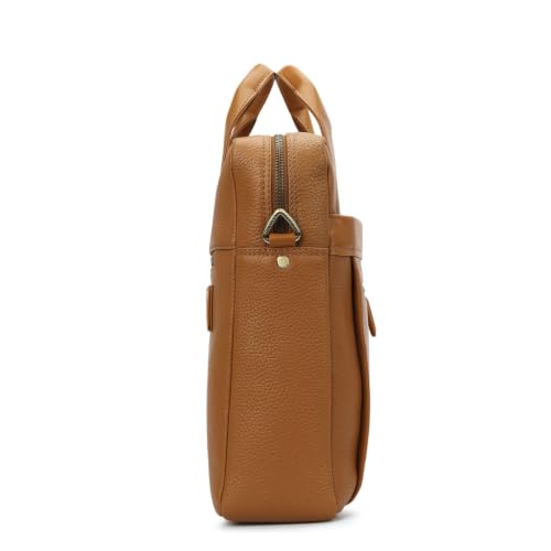 Da Milano Leather Laptop Bag for Men & Women | Laptop Messenger Bag | Ideal for Office Purpose | Fits Upto 15" Laptop - Caramel Brown