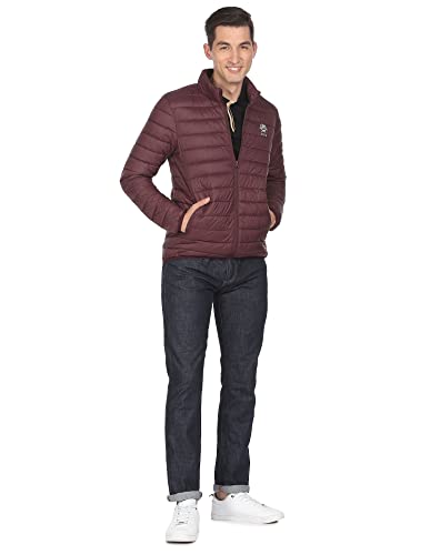 U.S. POLO ASSN. Men Maroon High Neck Nylon Solid Puffer Jacket