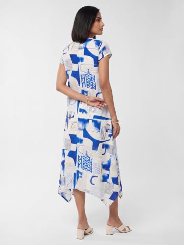 Max Women Printed Asymmetric Dress (White_M)
