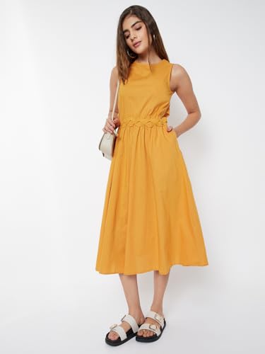 Max Women Midi Dress with Cut-Out Sides (Yellow_S)