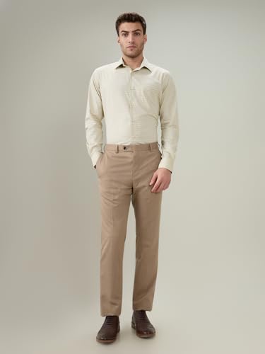 Raymond Men Contemporary Fit Checks Pattern Pure Cotton Semi Cutaway Collar Full Sleeve Formal Shirt Fawn