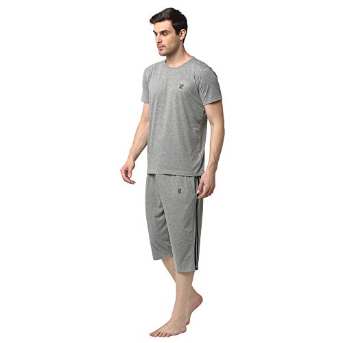 Mack Jonney Cotton Blend Night Suit Co-ord Set for Men with Round Neck Half Sleeve T-Shirt and Capri-T_MLG_C2_MLG_02-XL