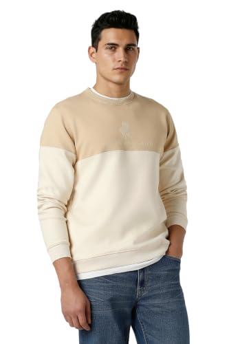 Men Beige Patterned Crew Neck Sweatshirt