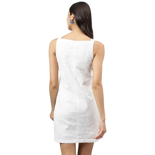 Latin Quarters Women White Square Neck Sleeveless Sheath Mini Dress for Casual_M