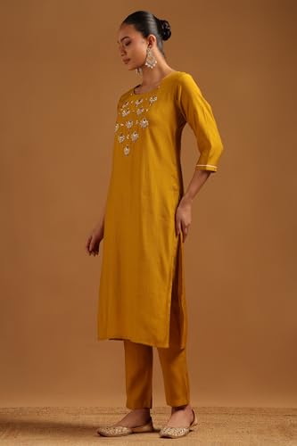 Soch Womens Mustard Desert Storm Solid Kurta Set With Beads