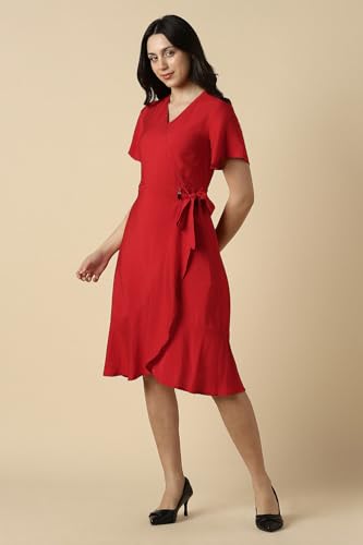 Women Red Solid Casual Dress