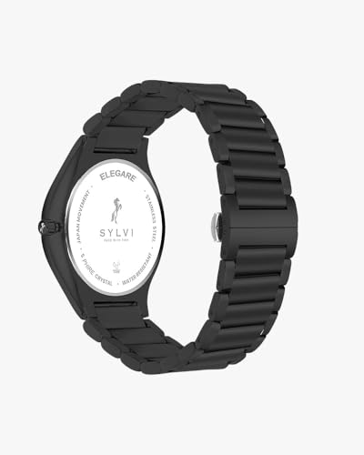 Sylvi Analog Watch for Men - Elegare Black Dial Stainless Steel Strap Wrist Watch with 3D Curved Dial, 30m (3 ATM) Water Resistant, Japanese Quartz Movement, Gift for Him