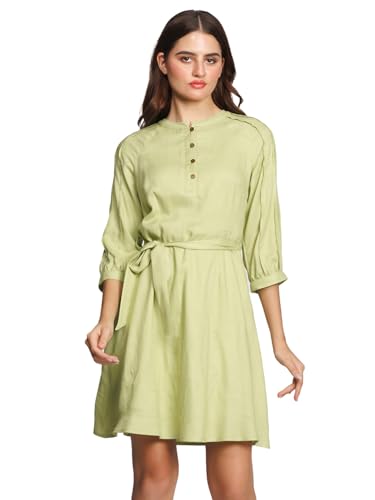 Zink London Women's Green Solid Above Knee Dress