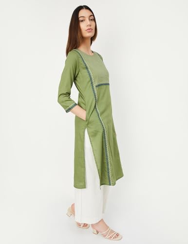 Max Women Embroidered Straight Kurta (WWLI41001OLIVE)_XL