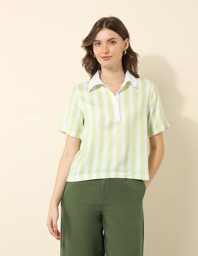 U.S. POLO ASSN. Women Vertical Striped Polo Top (UWSS25TOP230_Green_L)