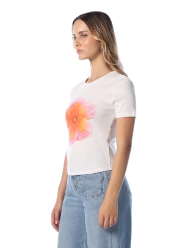 ONLY Women's Floral Print Regular Fit White T-Shirt