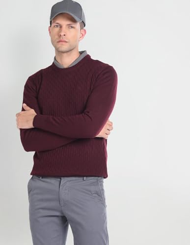 Arrow Merino Wool Patterned Knit Sweater Maroon