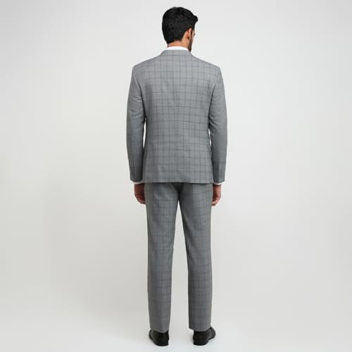 Park Avenue Men Slim Fit Solid Pattern Poly Viscose Wool Lycra Blend Notch Lapel Full Sleeve Formal Suit Grey