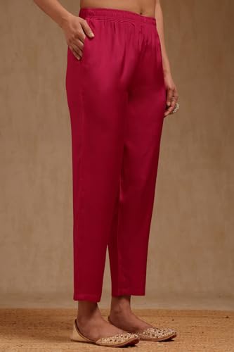 Soch Womens Fuchsia Dola Silk Embroidered Suit Set With Thread Work