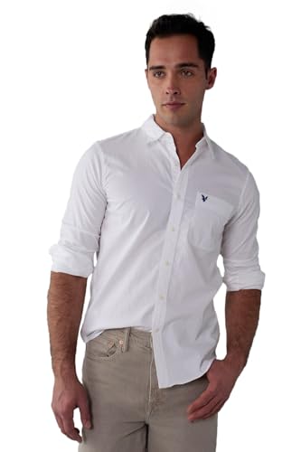 American Eagle Men White Everyday Poplin Button-Up Shirt