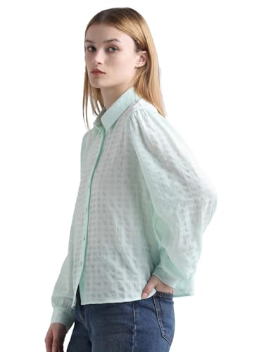 ONLY Women Self Design Polyester Regular Fit Green Shirt