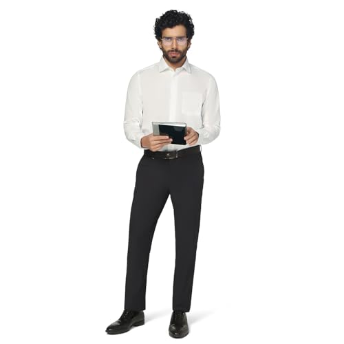 blackberrys Men Must Haves Super White India Slim Fit Shirt | Solid Super White Shirt with Full Sleeves, Structured Fit and Everyday Office Wear Styling | Size 44