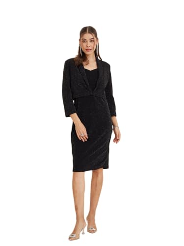 Latin Quarters Women's Black Sweatheart Neck Sleeveless Solid Party Bodycon Dress Shrug Set_M