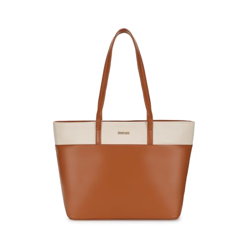 Fastrack Women Colorblocked Tote Bag | Top Zip Closure, Spacious Interior with Zip and Slip Pockets, Comfortable Shoulder Strap | Stylish Everyday Tote | Tote Bag for Casual Carry, Tan