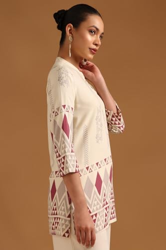 Soch Womens Off White Rayon Geometric Tunic