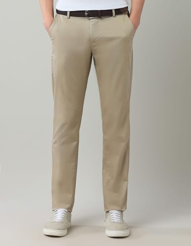 Arrow Men's Printed Slim Fit Acrylic Casual Trouser Beige