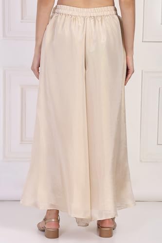W for Woman Cream Solid Textured Flared Tissue Pant - (W63350-224656-XL)