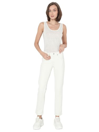 VERO MODA Women's Straight Fit Mid-Rise White Jeans