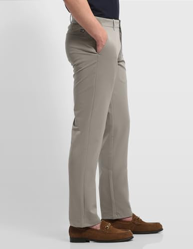Arrow Sport Men's Hudson Tailored Fit Mid Rise Trousers (ASALTR2673_Light Khaki_36)