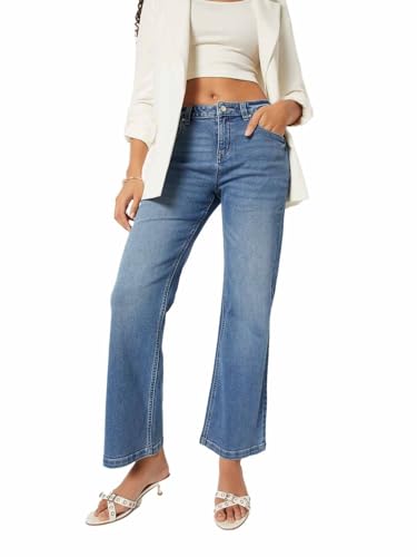 Max Women Washed Kick Flare Jeans(Blue_30)