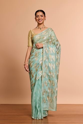 Taneira Women Light Blue Pure Silk Organza Embroidered Saree with Unstitched Blouse Piece (SAPP03AC2532-Light Blue)