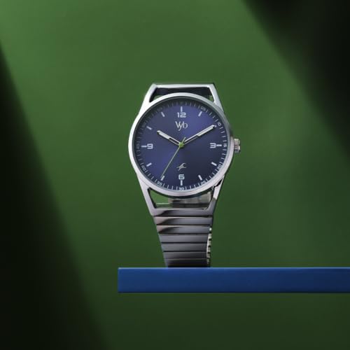 Fastrack Vyb Quartz Analog Blue Dial Steel Sheet Metal Strap Watch for Men-FV30006SM01W