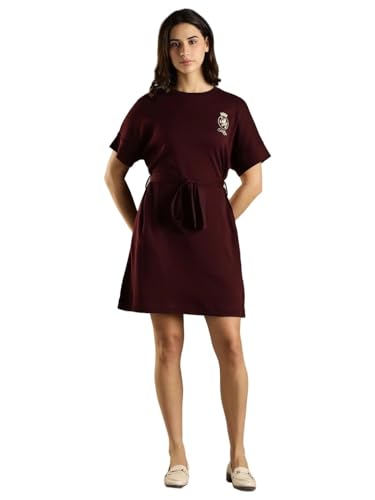 Cotton Crew Neck T-Shirt Dress Maroon